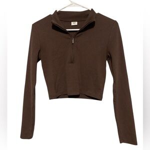 Sunday Best Aritzia Brown Half Zip Ribbed Fitted Long Sleeve Small